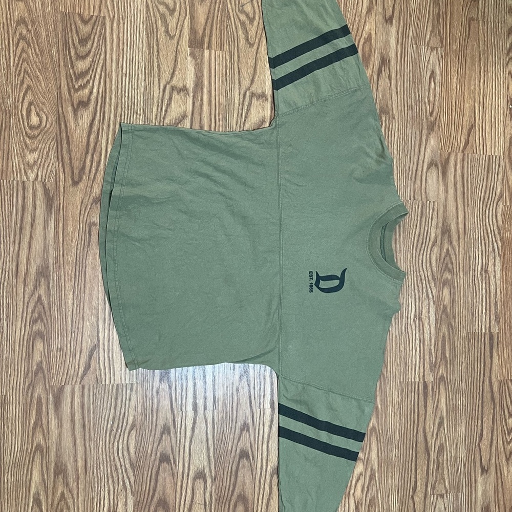 Green Long Sleeve Shirt with Black Stripes